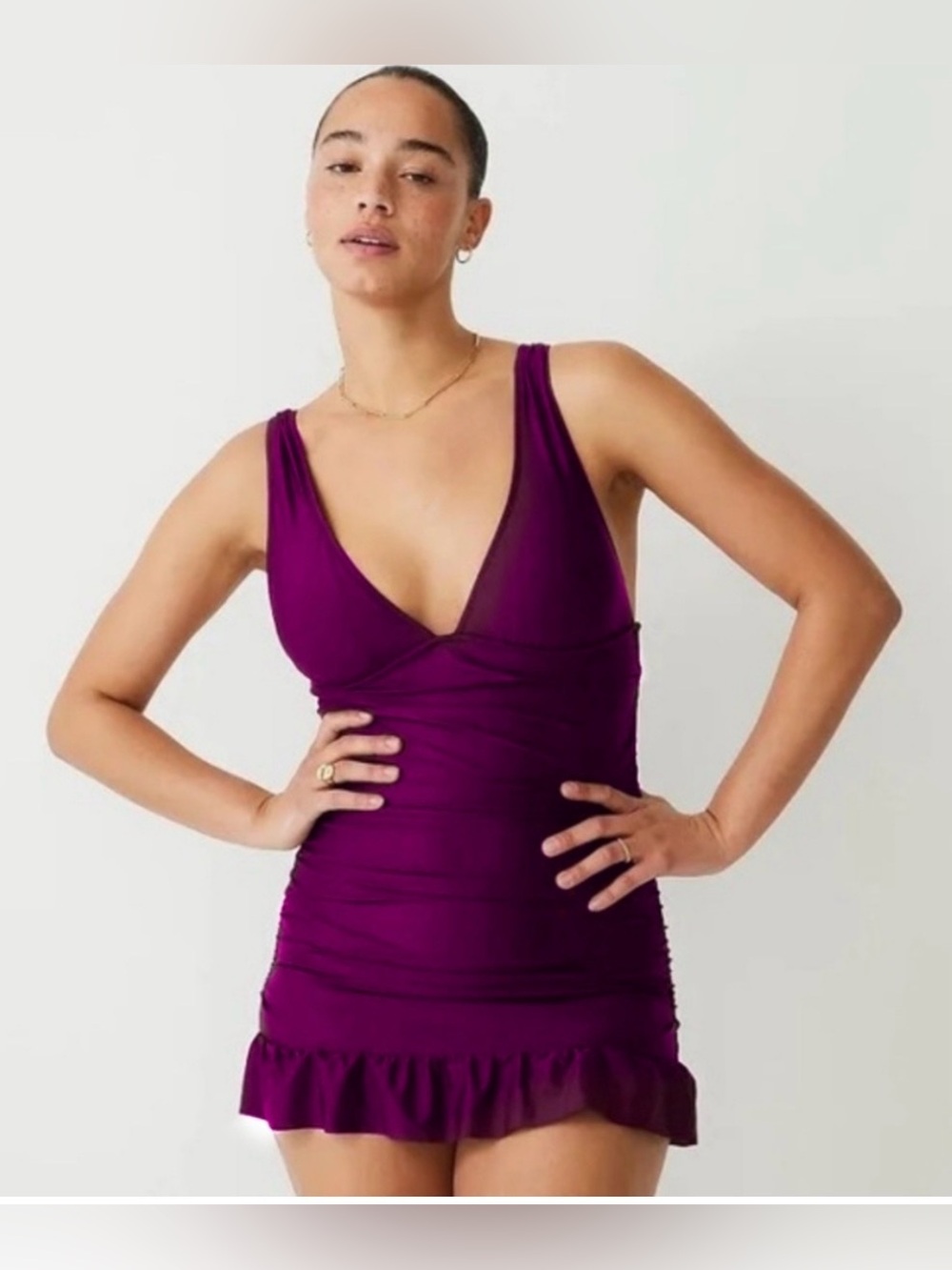 J.Crew ruched V-neck one-piece swimsuit in a flattering skirted silhouette.